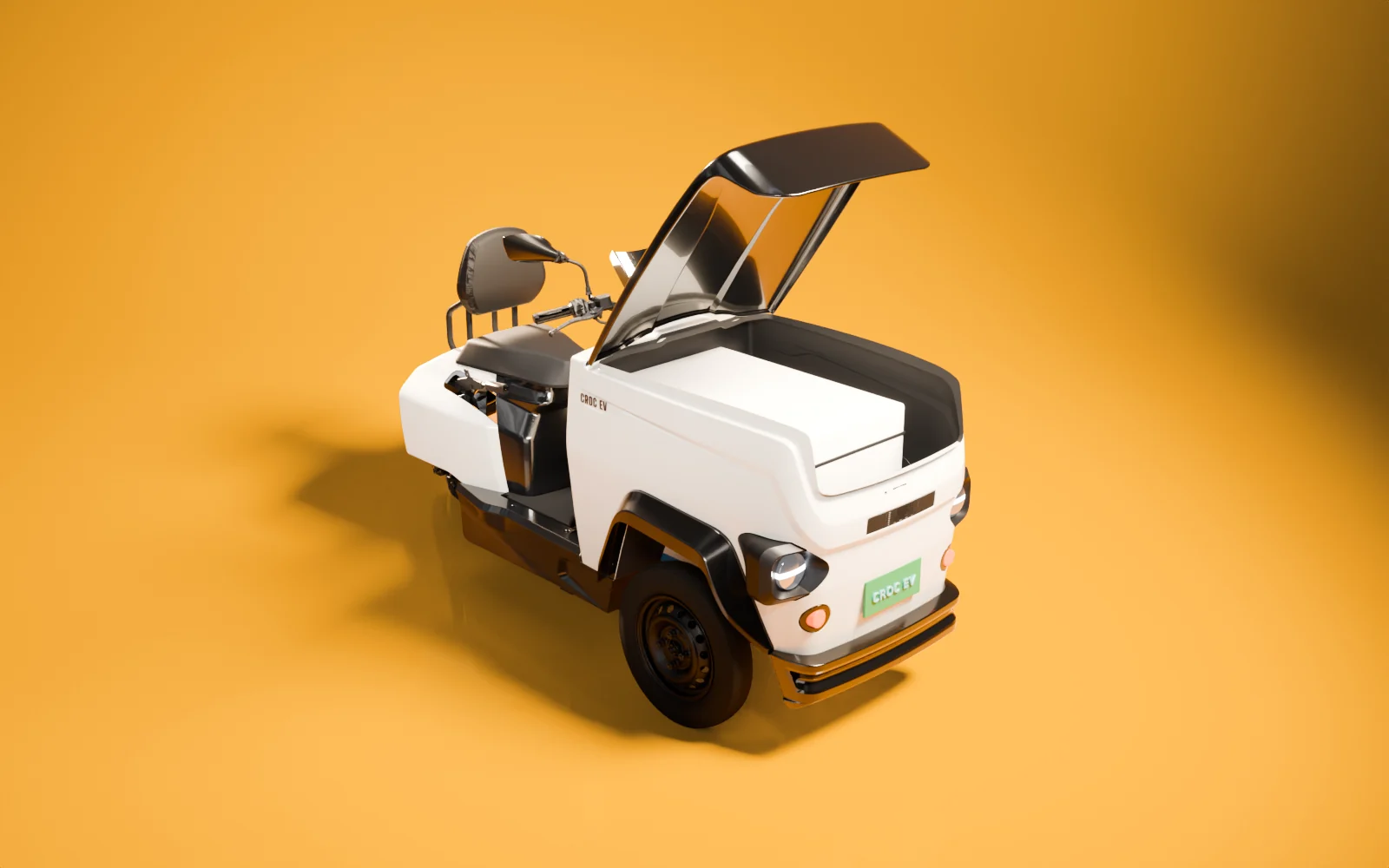 CROC EV with an AC technician load packed into its open box, studio render of the production CAD