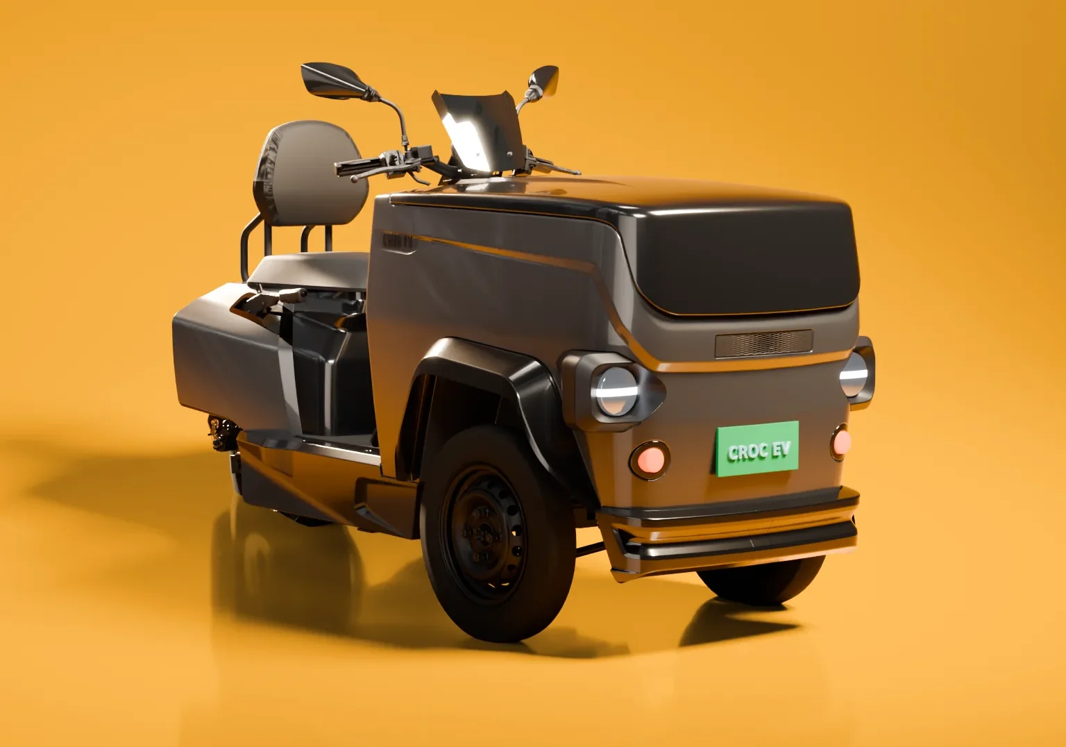 CROC EV in Deccan Gray in a product studio, rendered from the production CAD