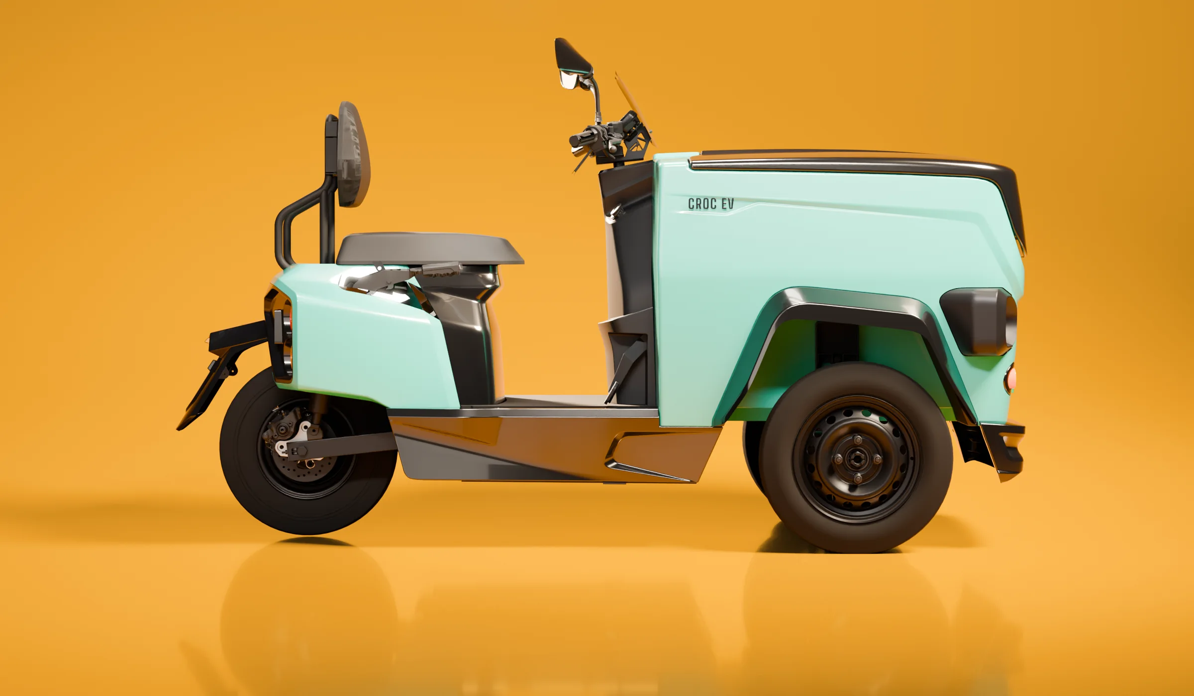 CROC EV in Araku Green, rendered from the production CAD